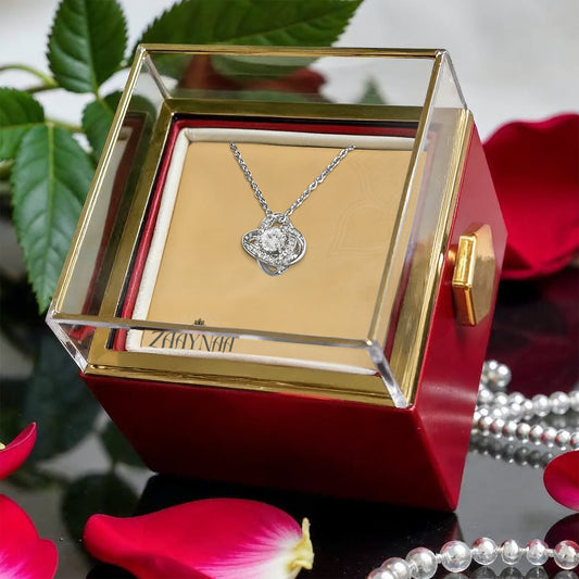 Eternal Bond – Love Knot Necklace with Rotating Rose Gift Box